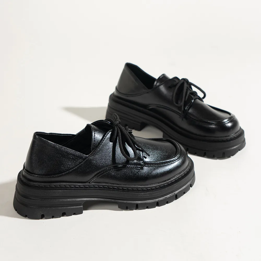 Leather Platform Loafers with Lace-Up Detail, image 5