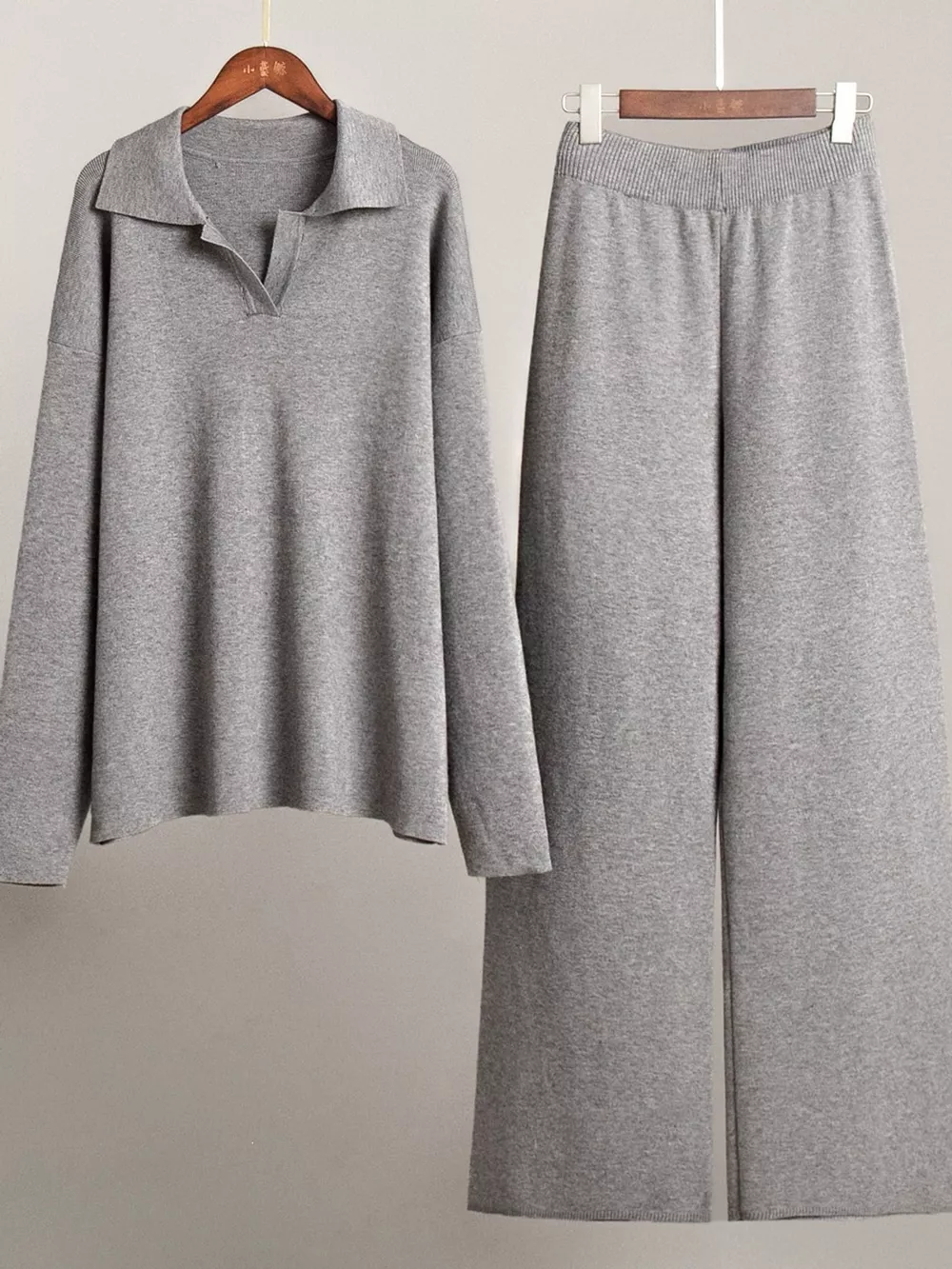 Polo Collar Top and Wide-Leg Pants Set, image 28