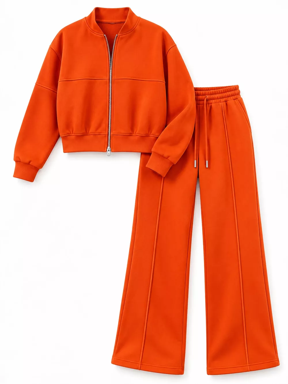 Casual Zip-Up Jacket and Wide-Leg Sweatpants Set, image 69