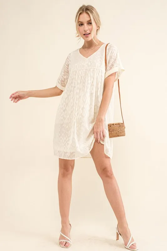 Woven Leopard Baby Doll Roll-Sleeve Casual Dress, image 4