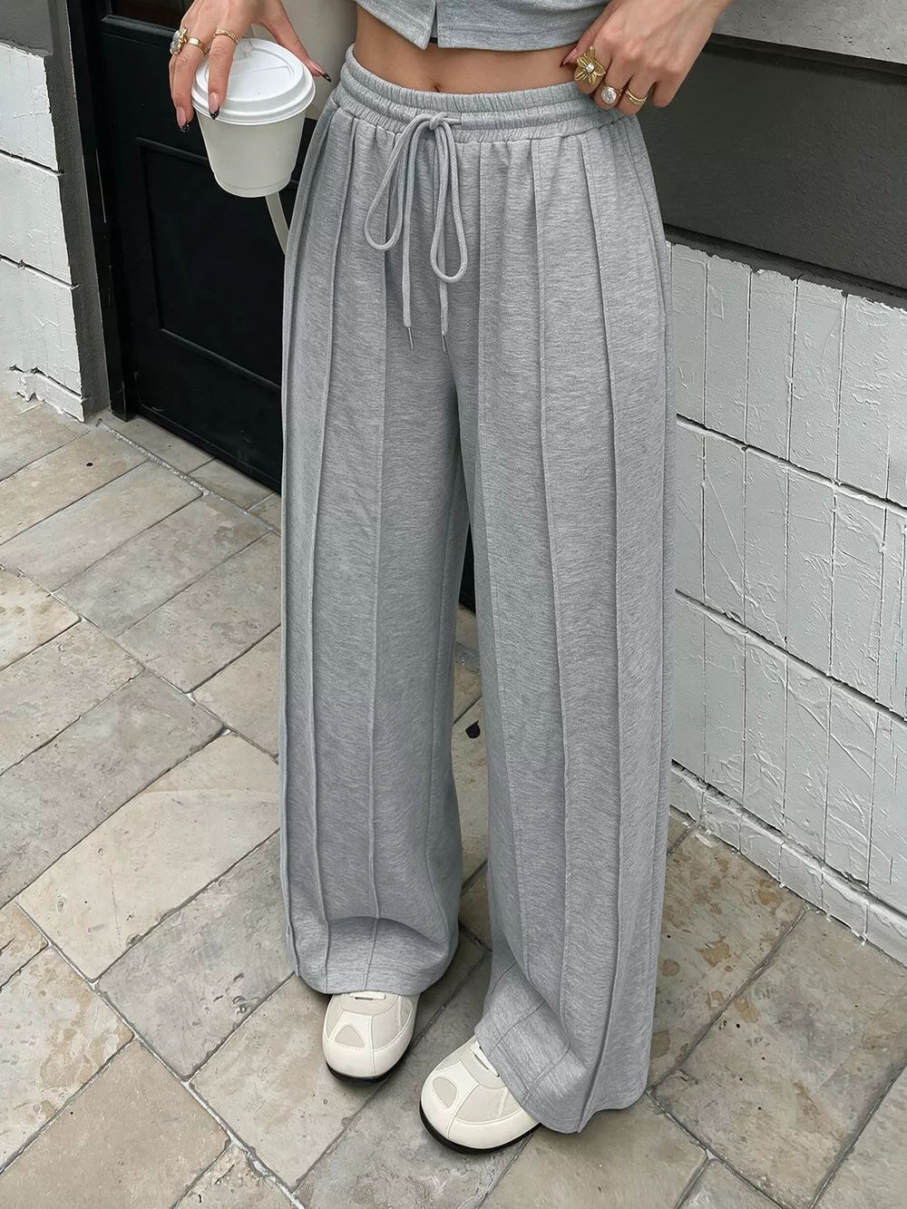 Drawstring Wide-Leg Sweatpants, image 2