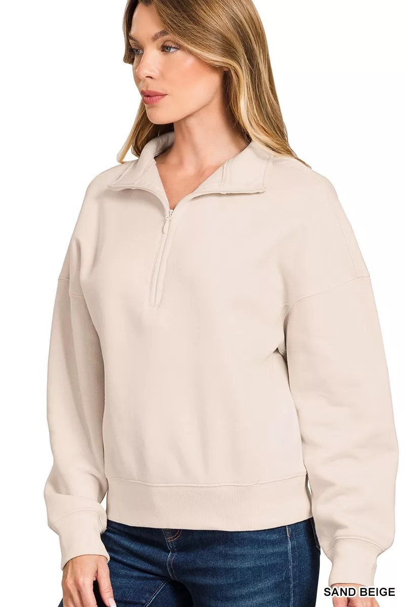 Fleece High Neck Half Zip Sweatshirt, image 2