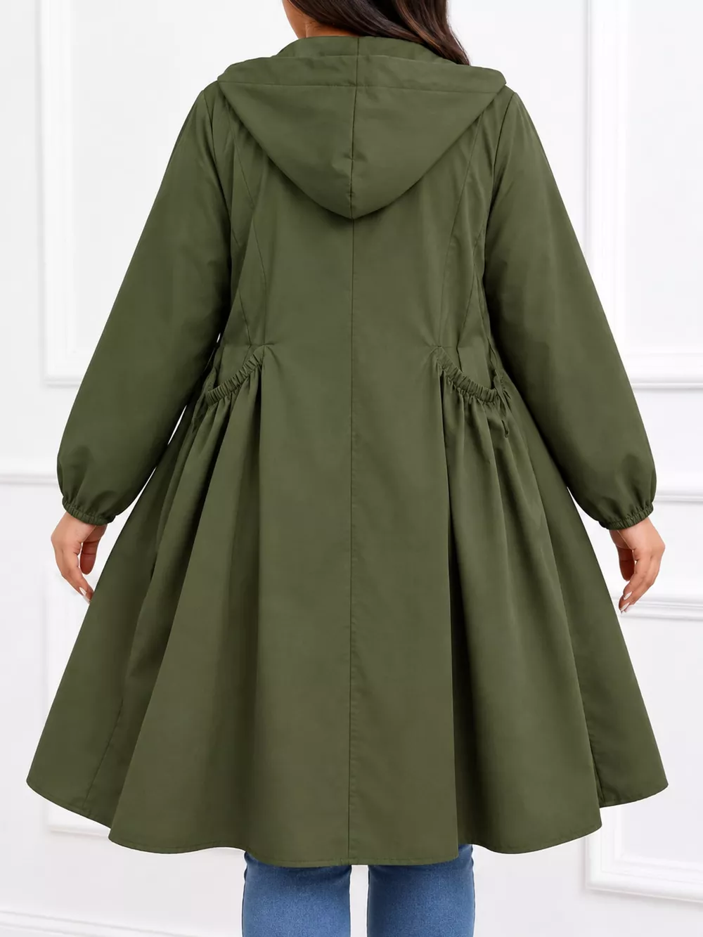 Plus Size Hooded Zip-Up Longline Windbreaker Outerwear, image 16