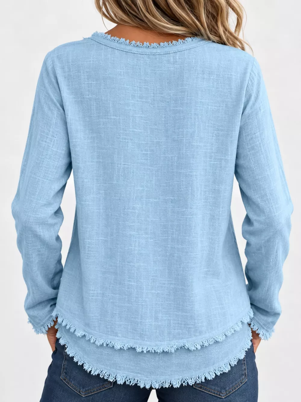 Full Size Frayed Hem V-Neck Blouse Plus Size, image 18