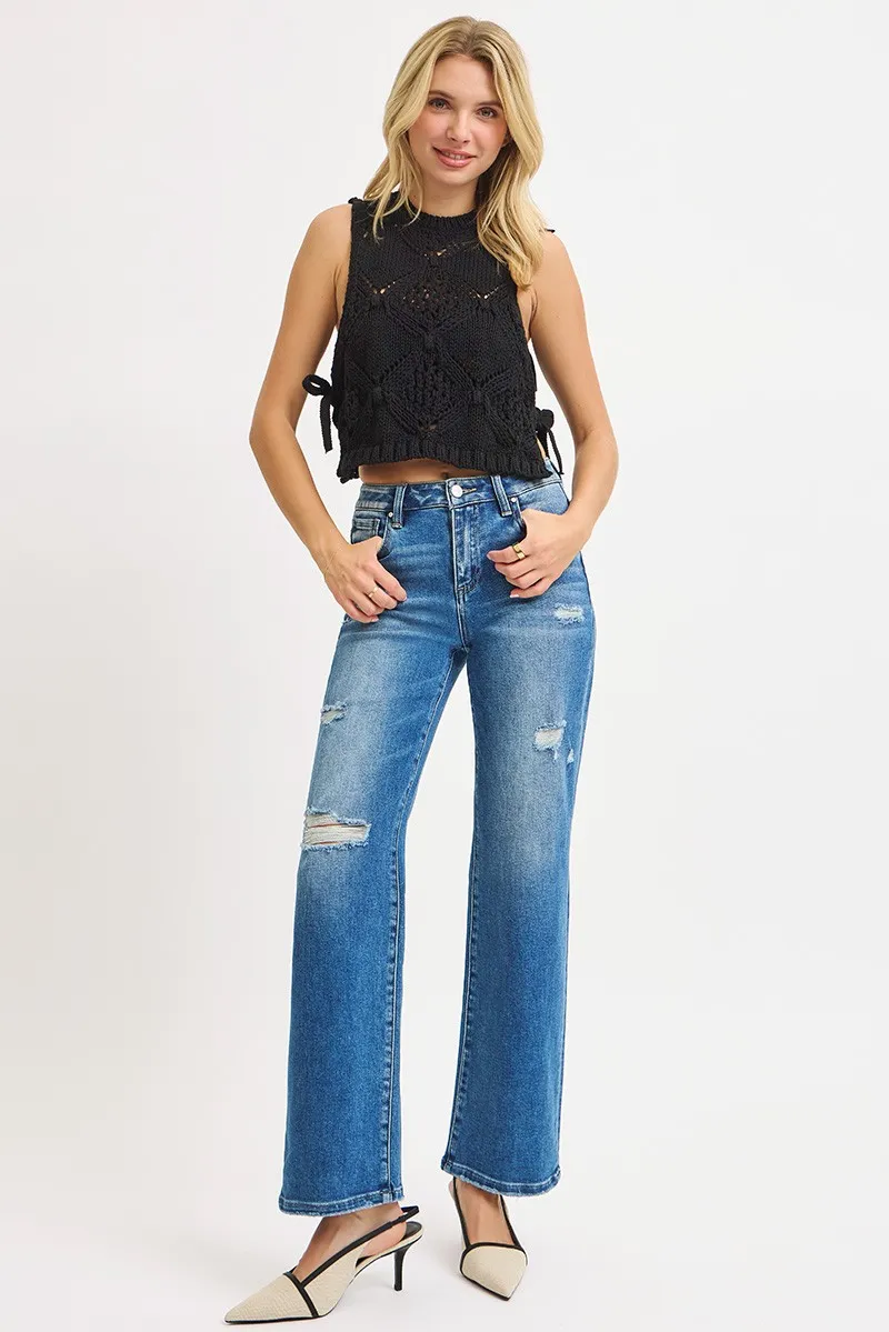 Full Size High Rise Ankle Straight Front Body Distressed Jeans Plus Size, image 3