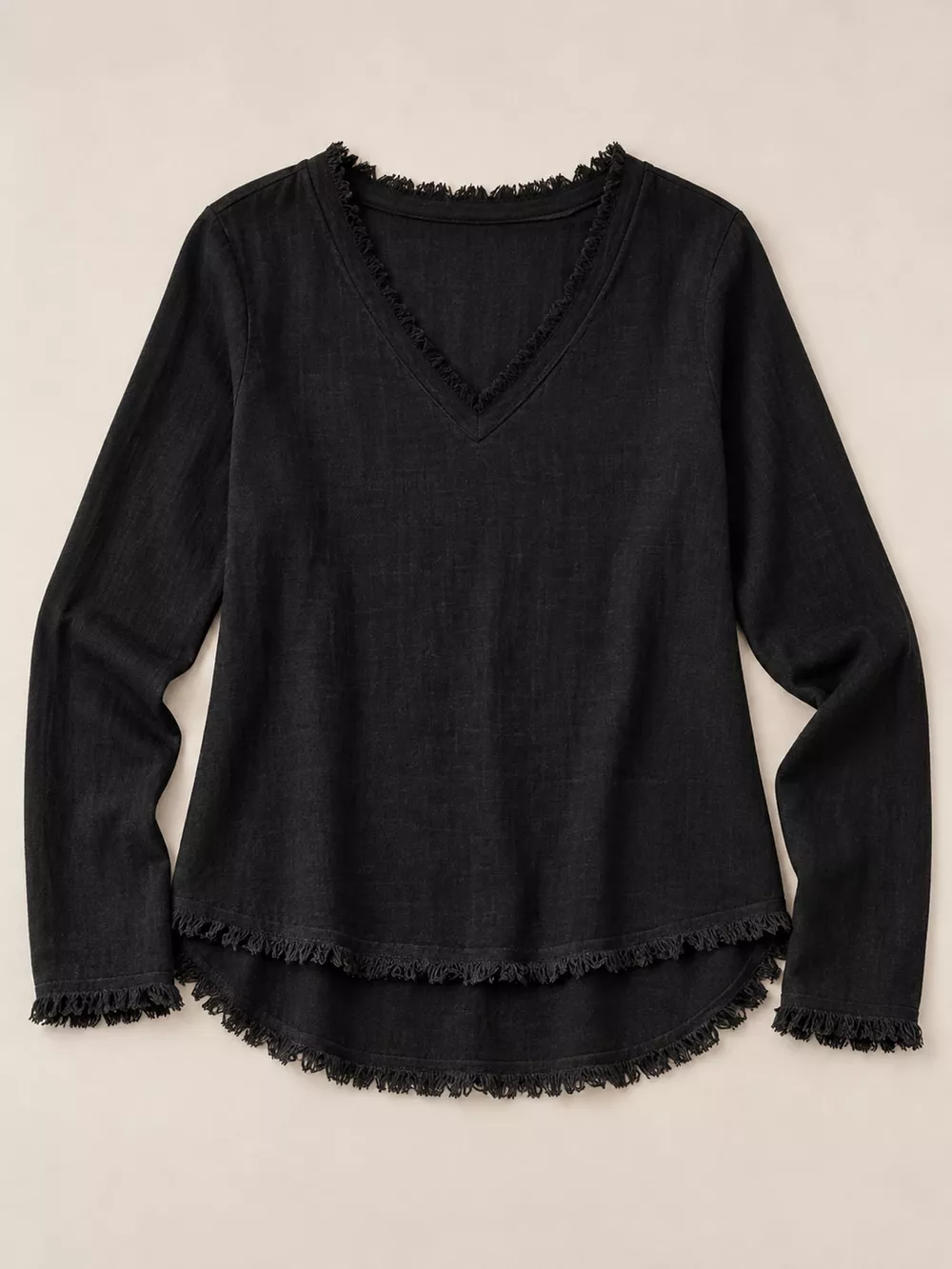 Full Size Frayed Hem V-Neck Long Sleeve Blouse Plus Size, image 9
