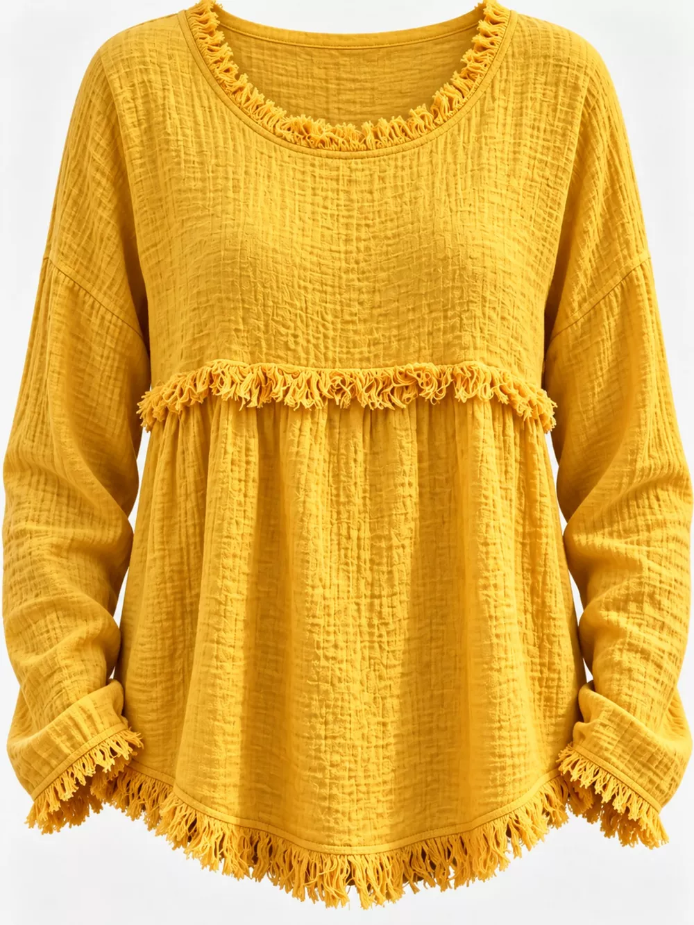 Full Size Frayed Hem Textured Blouse Plus Size, image 21