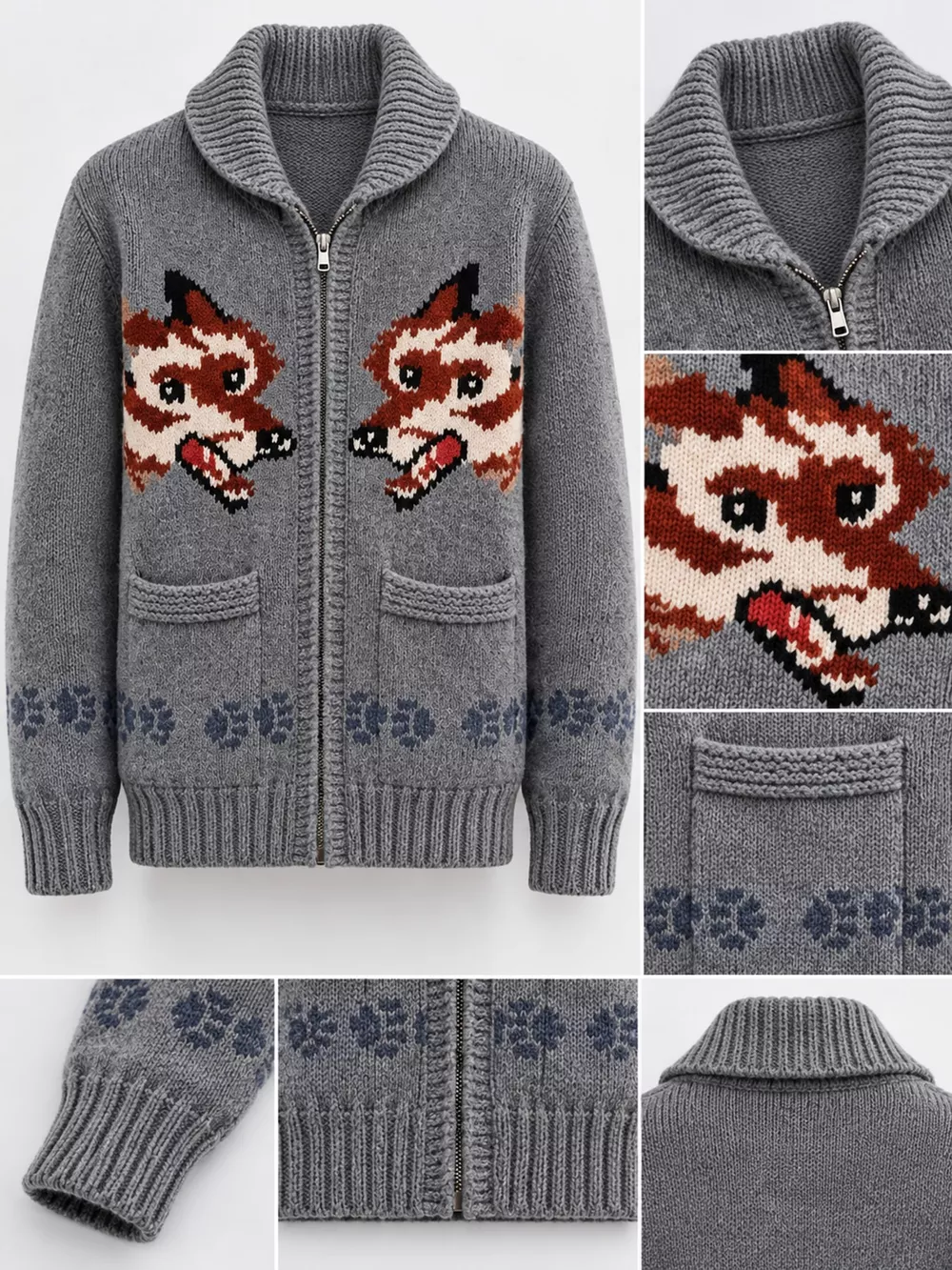 Men's Full Size Animal Chunky Knit Zip-Up Cardigan Plus Size, image 20