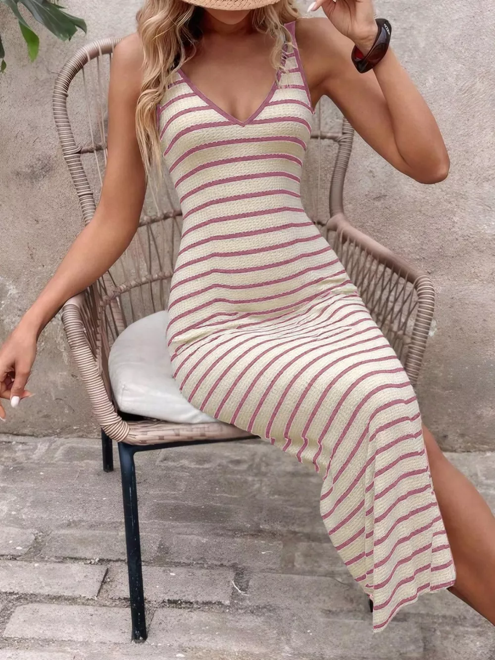 Striped Bodycon Knit Midi Dress, image 8