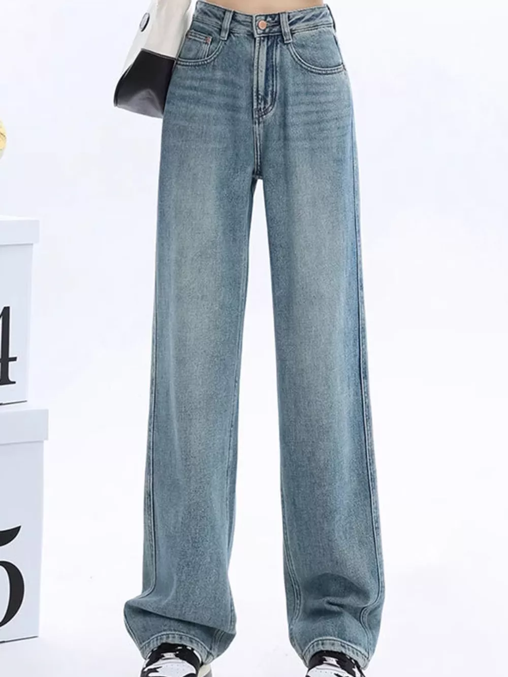 High-Waisted Vintage Wash Wide-Leg Jeans