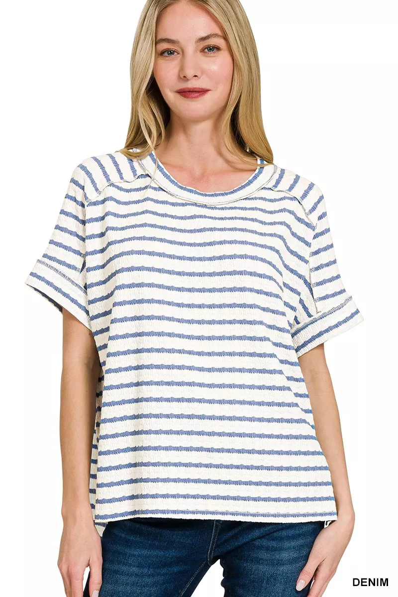 Stripe Jacquard Round-Meck Tee, image 2