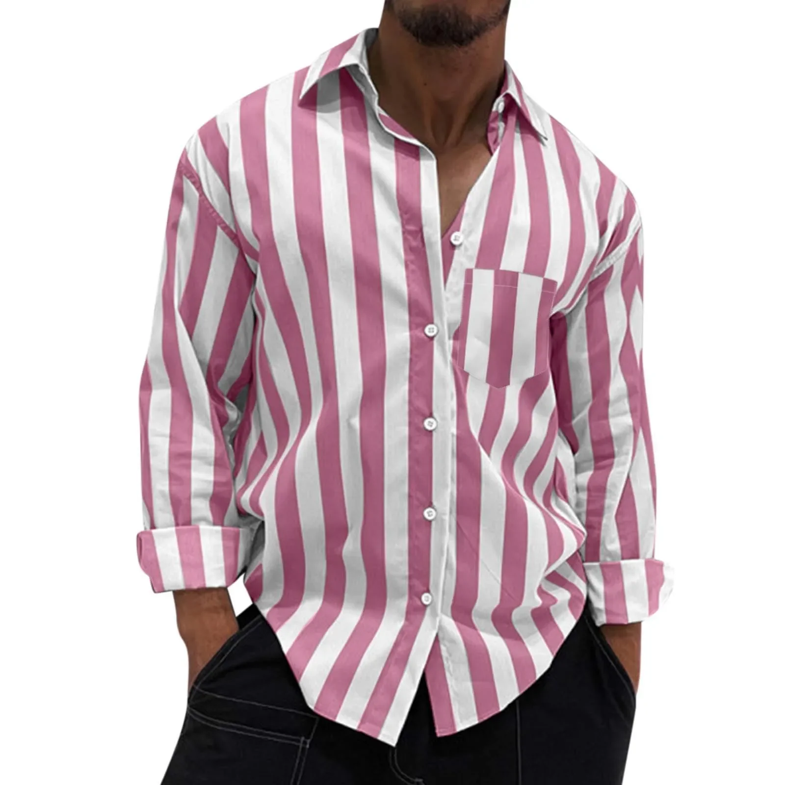 Men's Striped Button-Down Long Sleeve Shirt, image 13