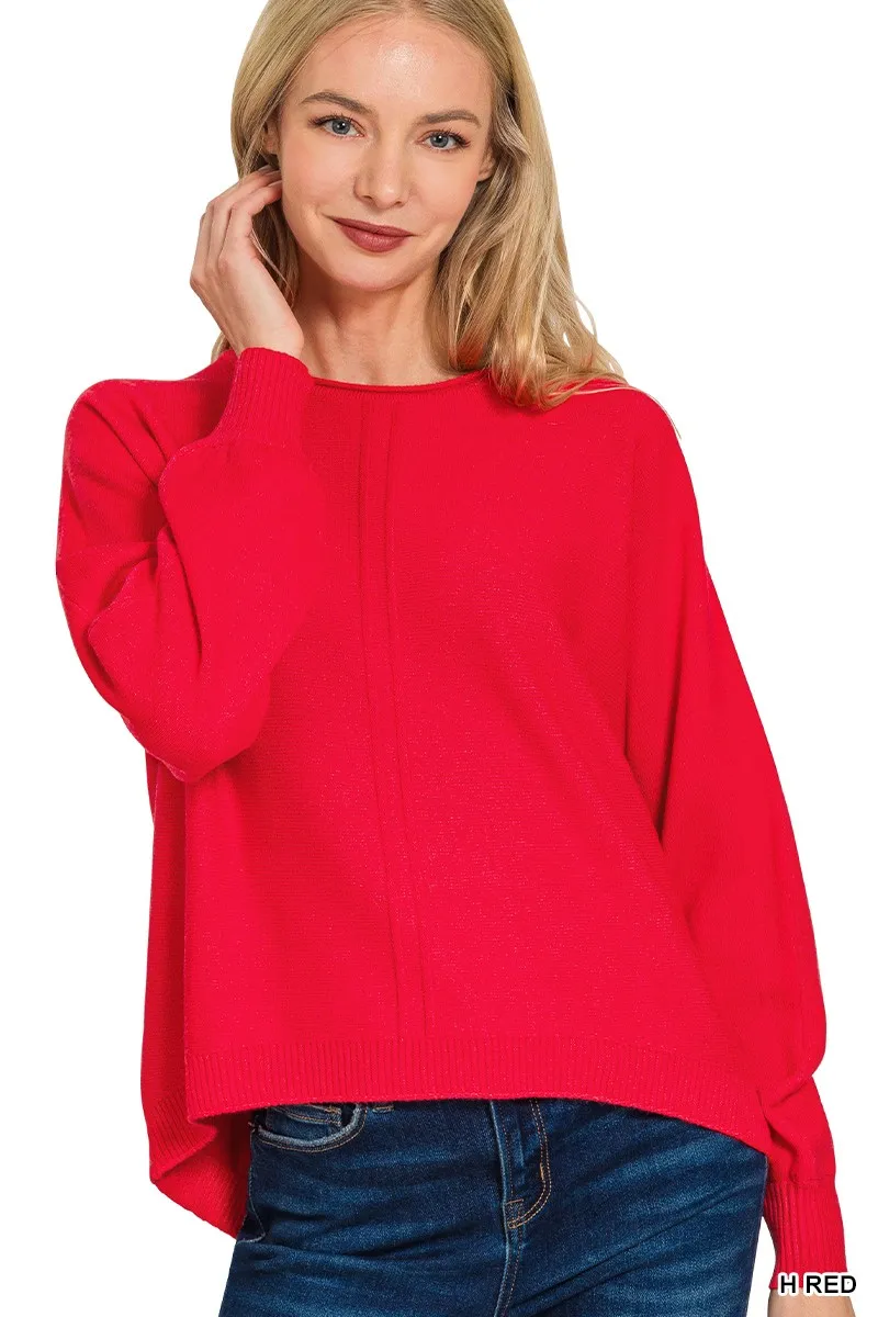 Viscose Front Seam Round-Neck Sweater, image 3