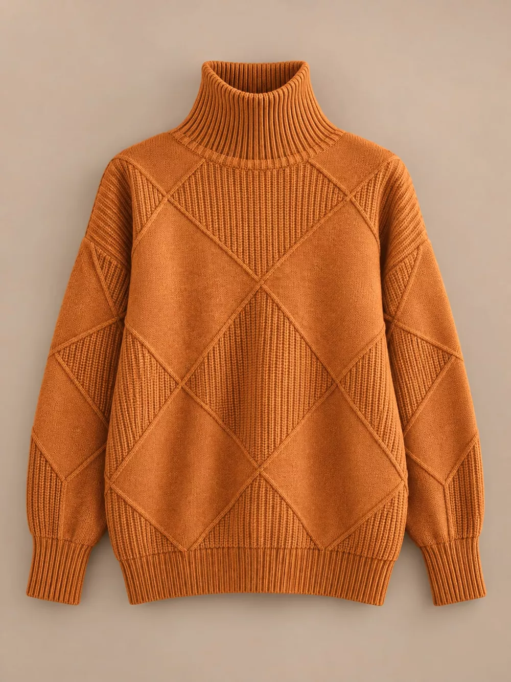Full Size Diamond Pattern Turtleneck Sweater Plus Size, image 45