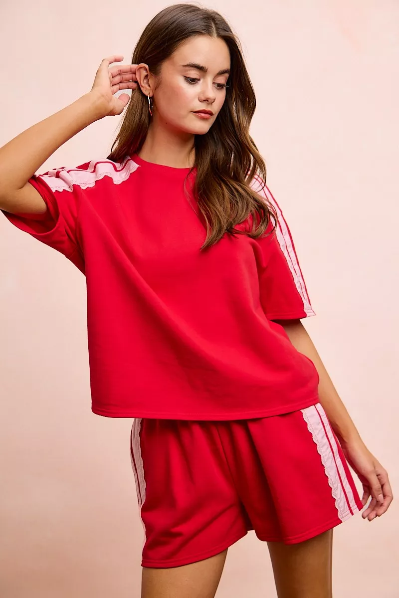 BiBi French Terry Side Lace Detail Short Sleeves Top, image 17