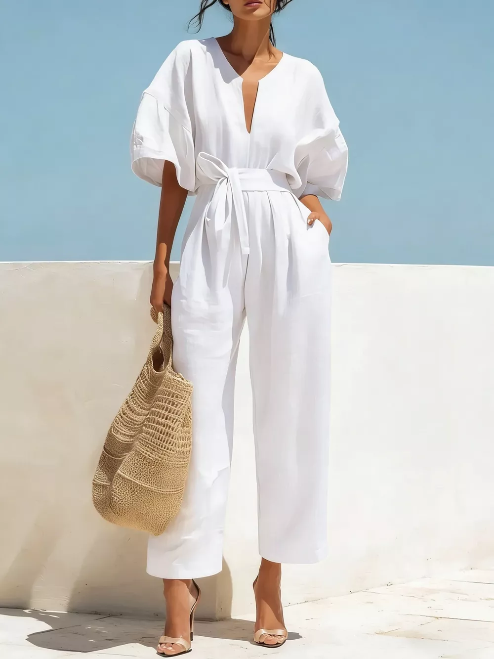 Tie Waist Wide Leg Jumpsuit, image 6