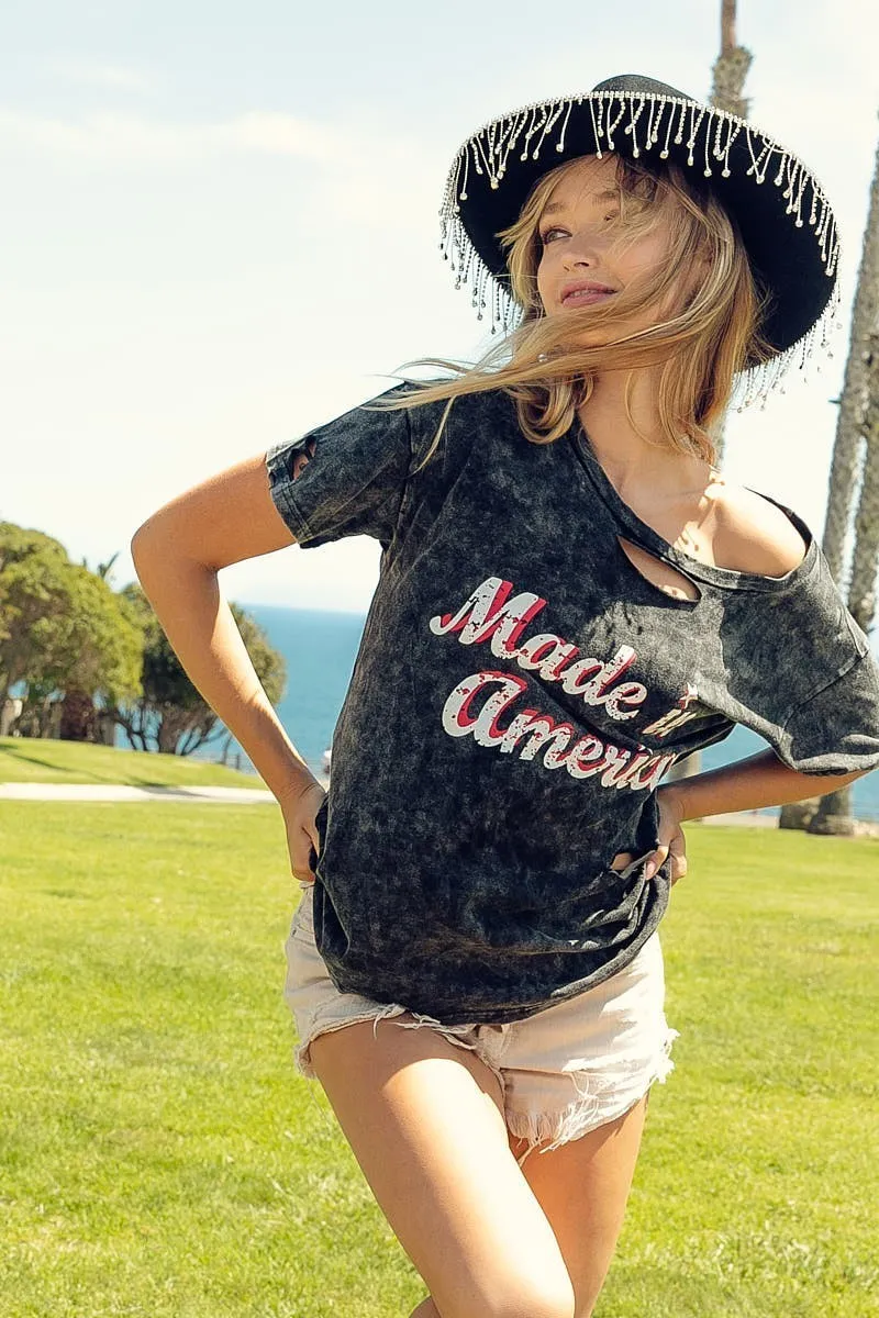 Laser Cut Mineral Washed America Print Top, image 3