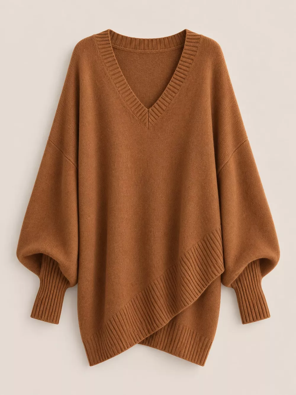 Full Size V-Neck Oversized Batwing Sleeve Sweater Plus Size, image 37