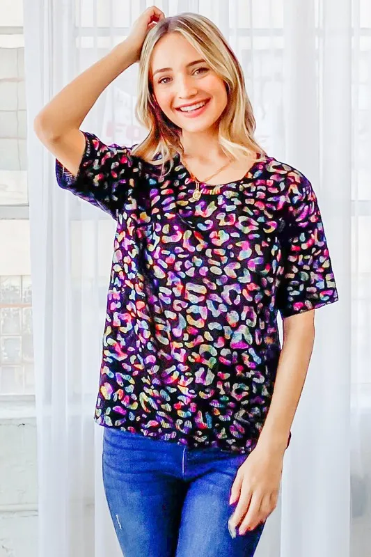 Leopard Foil Printed Half Sleeve Summer Sweater, image 5