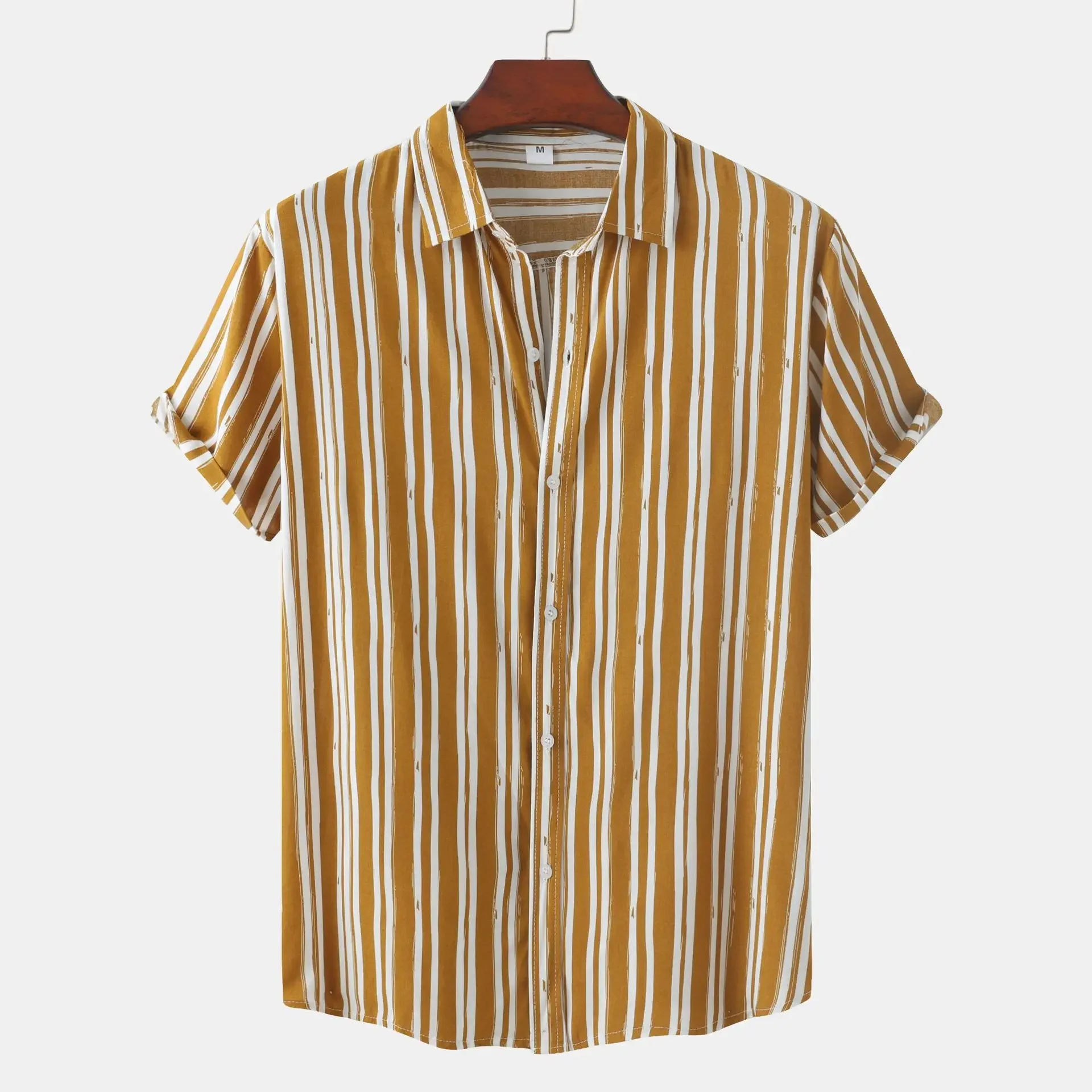 Men's Plus Size Striped Short Sleeve Button-Down Shirt, image 2