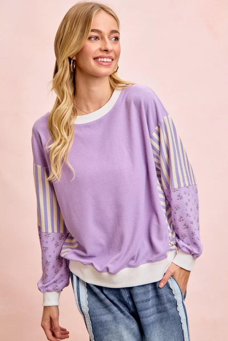 Mix and Match Sweatshirt with Floral Sleeve Striped, image 5