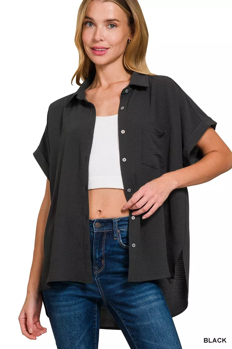 Full Size Woven Airflow Button Down Shirt Plus Size, image 5