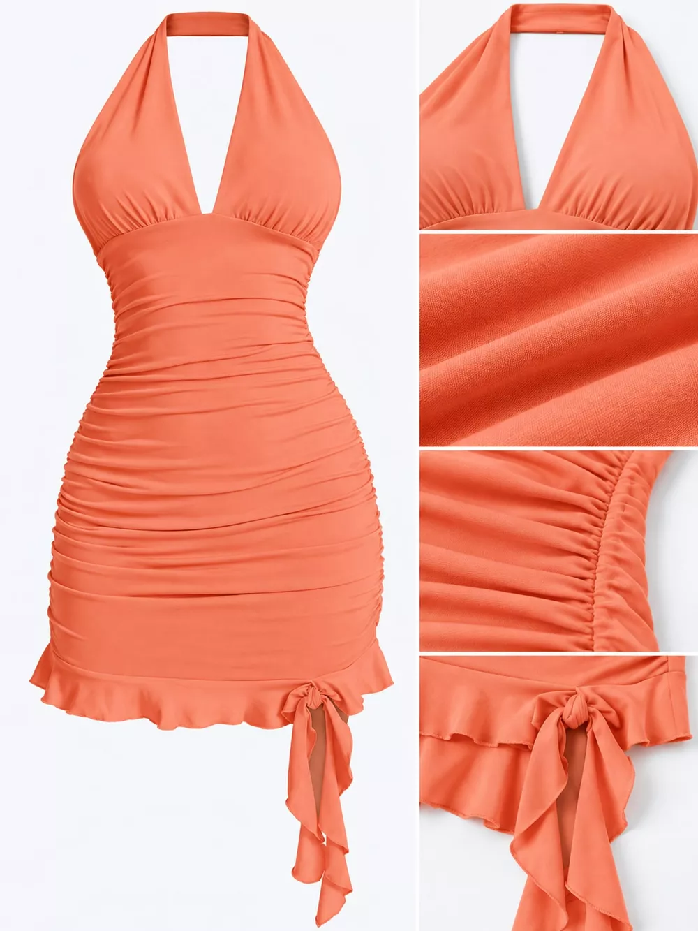 Ruched Halter Neck Bodycon Mini Dress, image 37