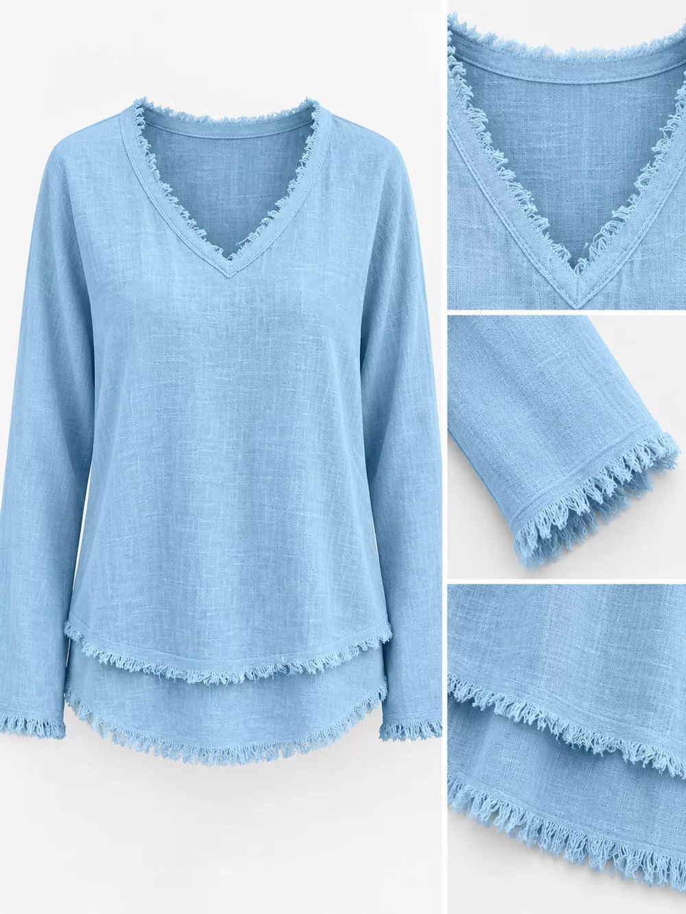 Full Size Frayed Hem V-Neck Blouse Plus Size, image 20