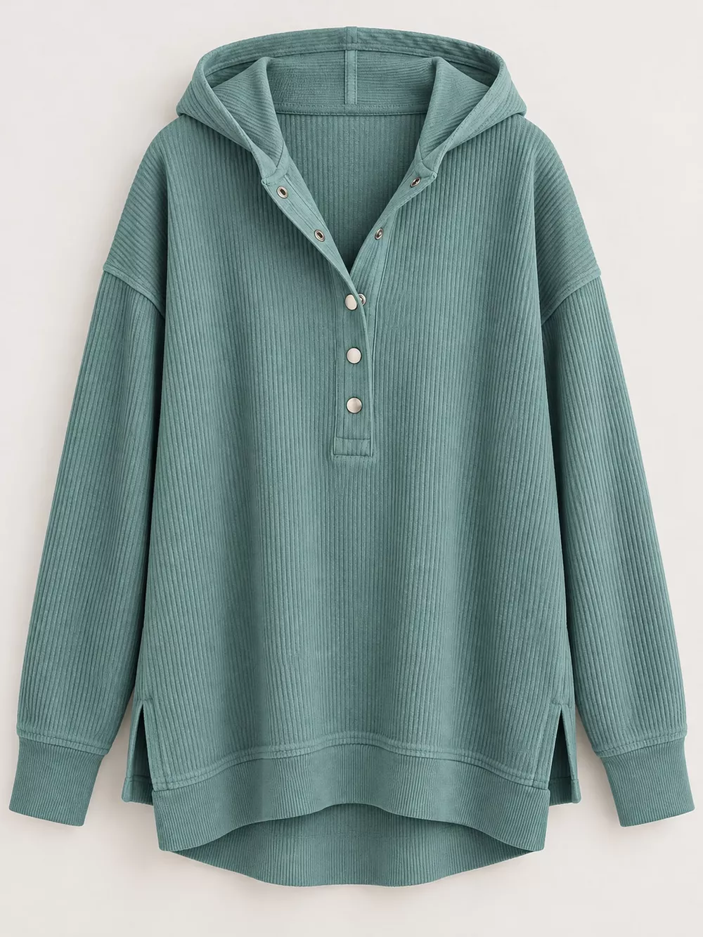 Full Size Snap Button Placket Dropped Shoulder Hoodie Plus Size, image 4