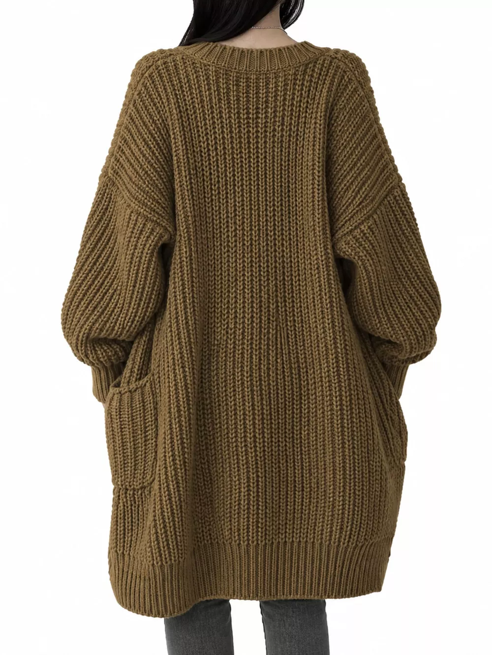 Full Size Chunky Knit Openwork Front Longline Cardigan Plus Size, image 19