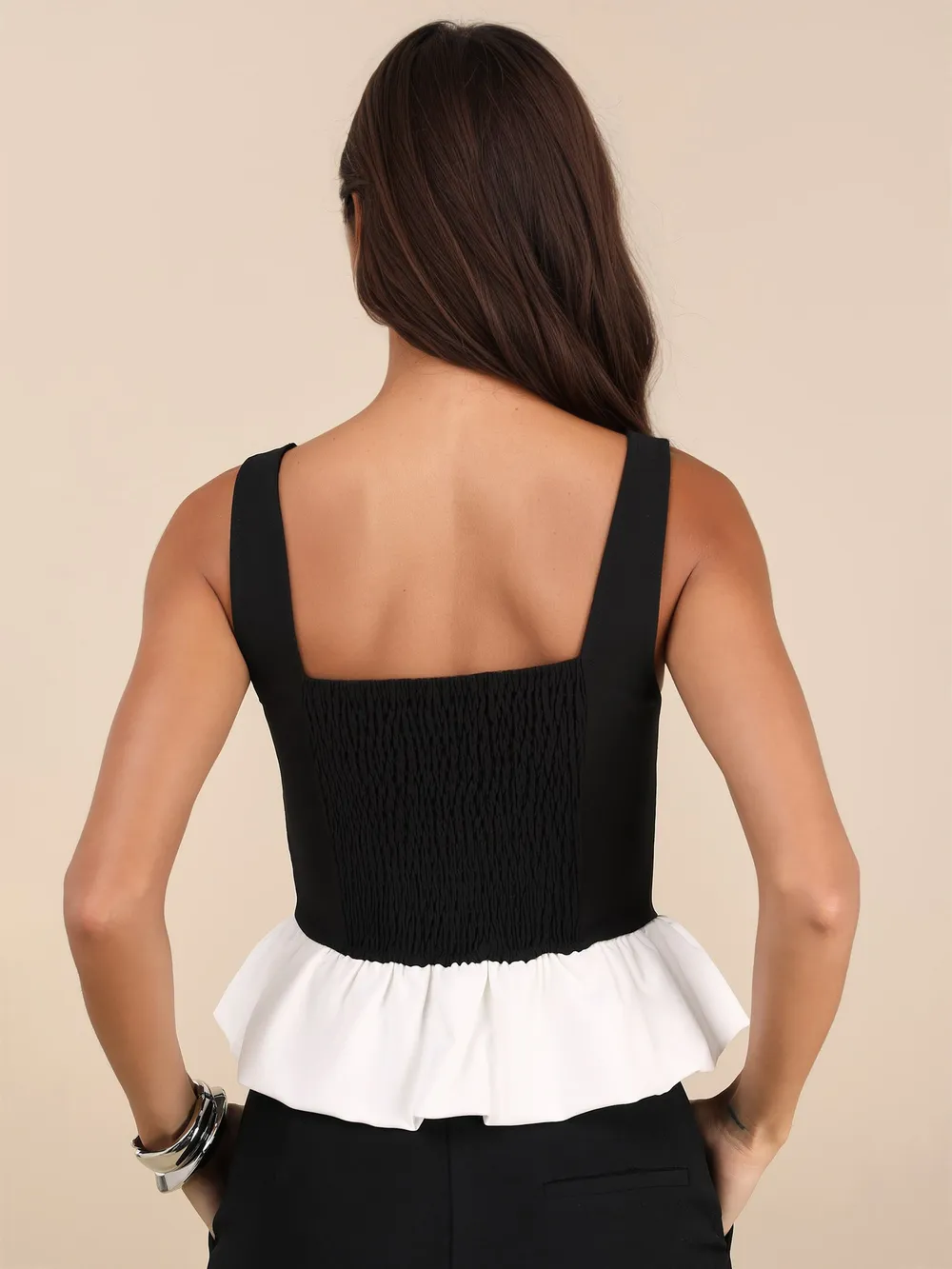 Contrast Ruffled Hem Square Neck Tank, image 2