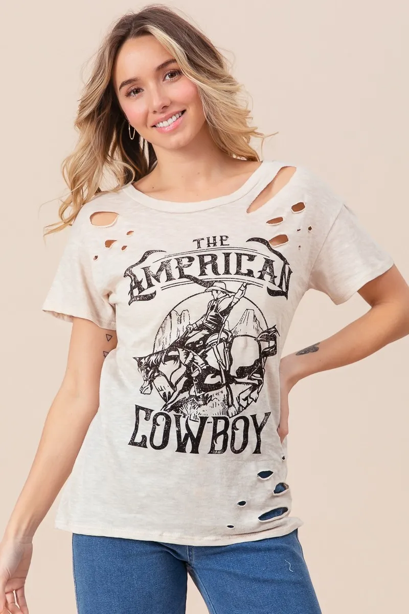 Cotton Slub Laser Top American Cow Boy Graphic, image 11