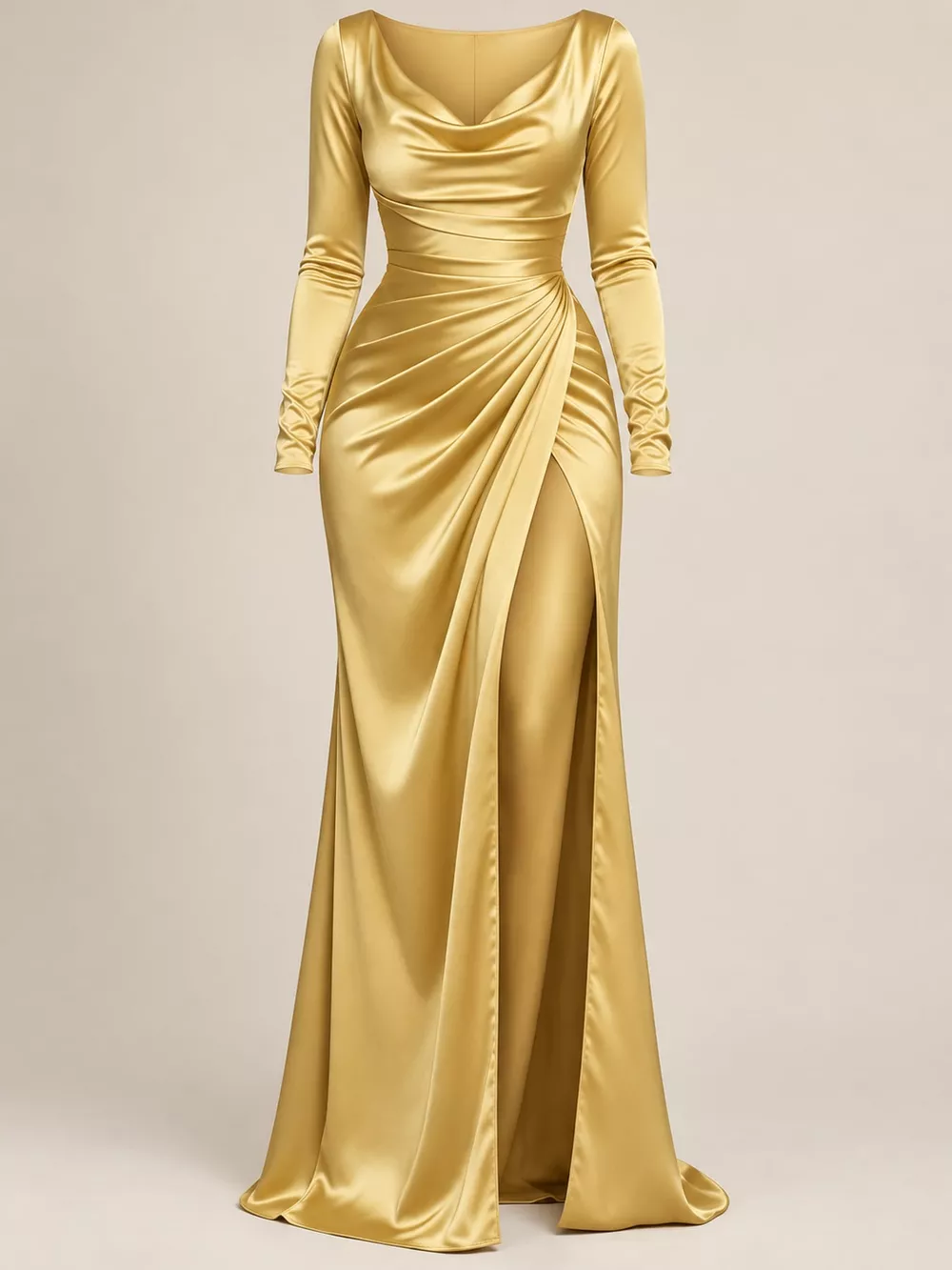 Full Size Satin Cowl Neck High Slit Evening Maxi Dress Plus Size, image 16