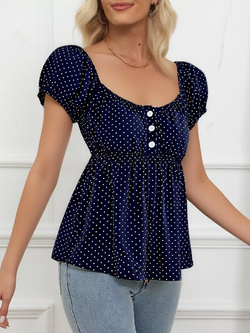 Polka Dot Puff Sleeve Blouse, image 2