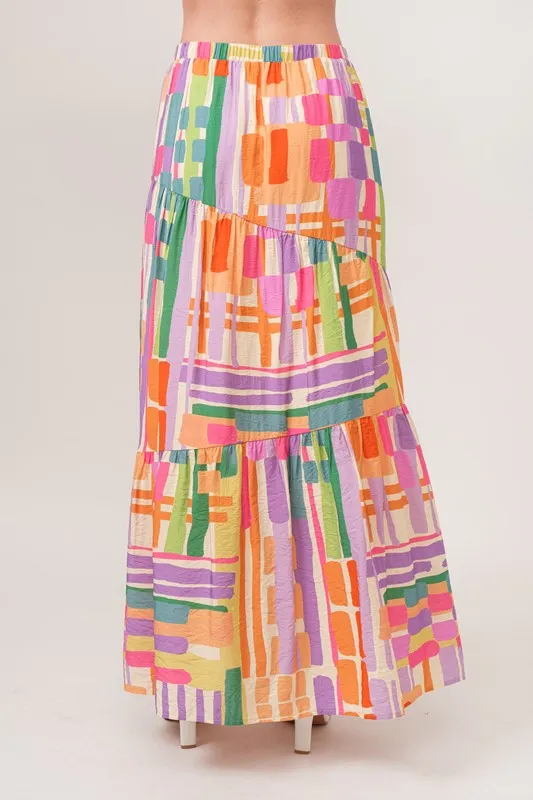 Asymmetric Geo Printed Tiered Maxi Skirt, image 5