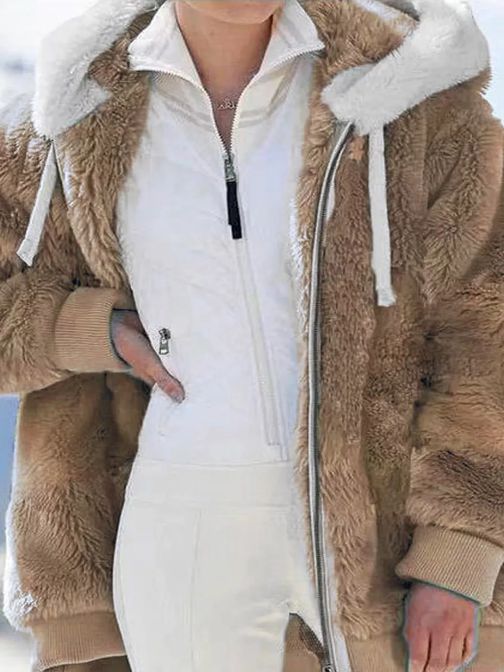 Full Size Faux Fur Zip Up Hooded Outerwear Plus Size, image 14