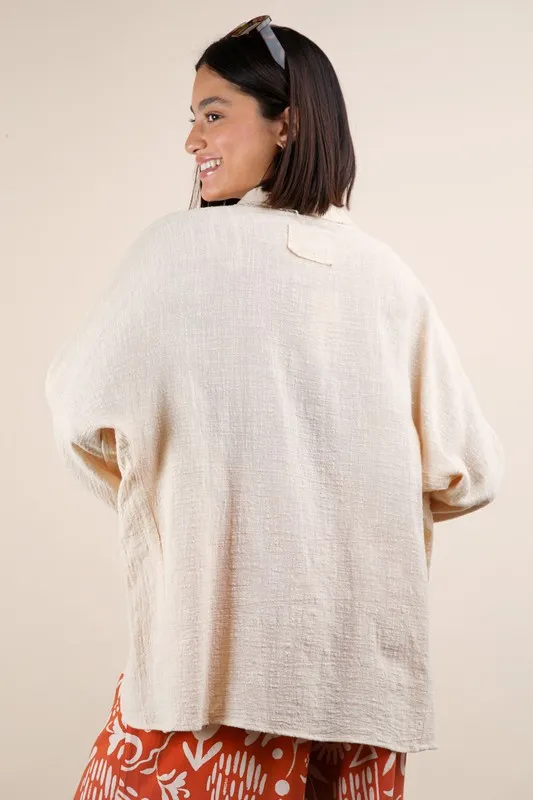 Plus Size Dolman Sleeve Button Down Gauze Shirt, image 4