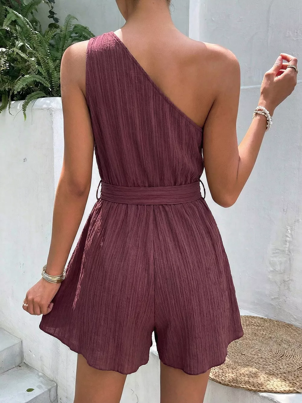 One-Shoulder Tie Waist Romper, image 10