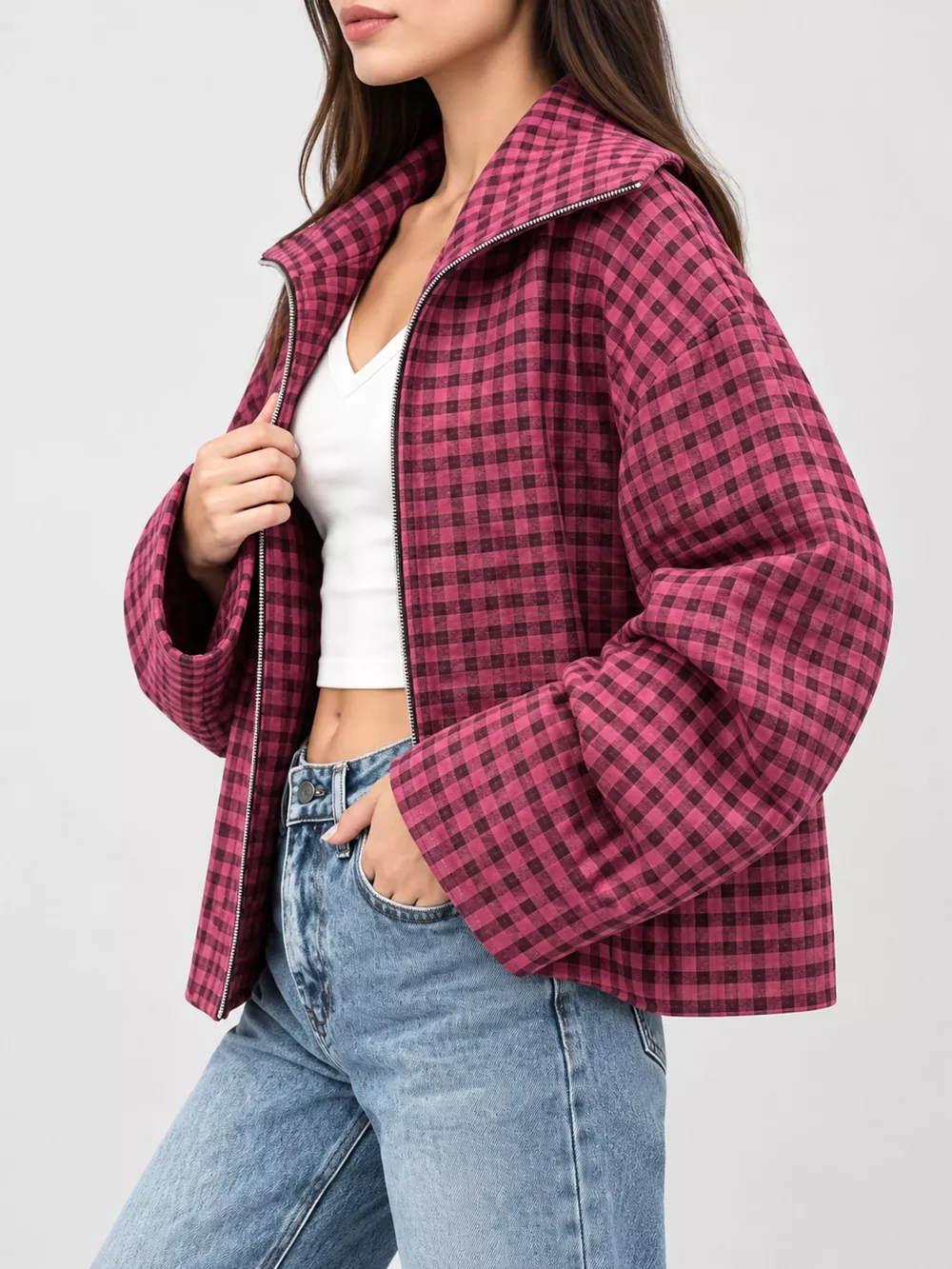 Plaid Zip-Up Jacket, image 8