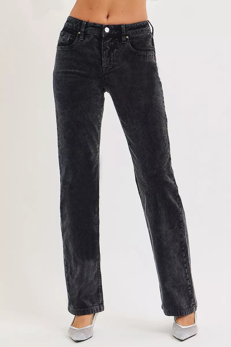 Tummy Control Mid Rise Straight Leg Corduroy Pants, image 5