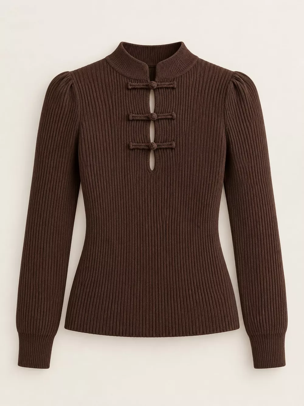 Chinese-Style Button Ribbed Knit Top, image 25