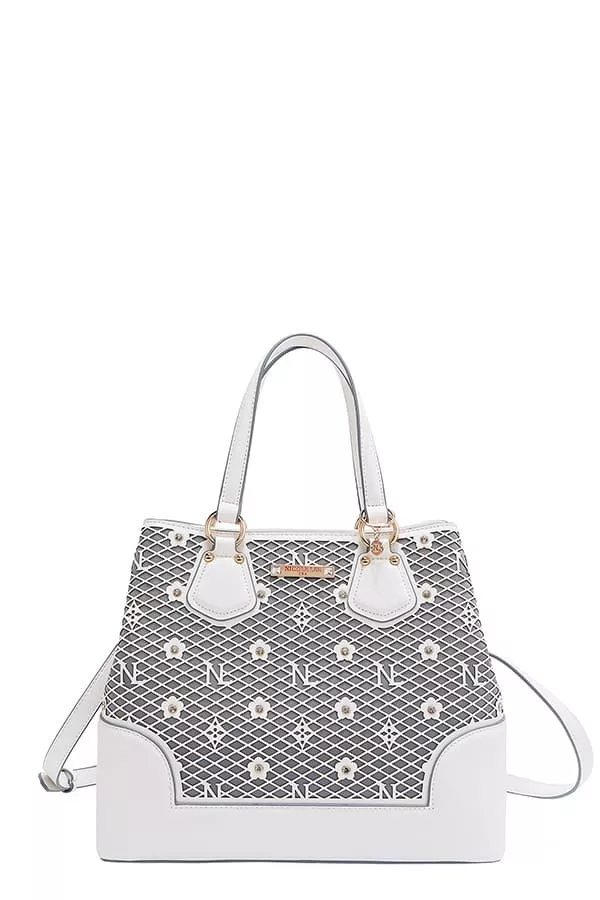 Monogram Pattern Handbag with Rhinestones Decor, image 17