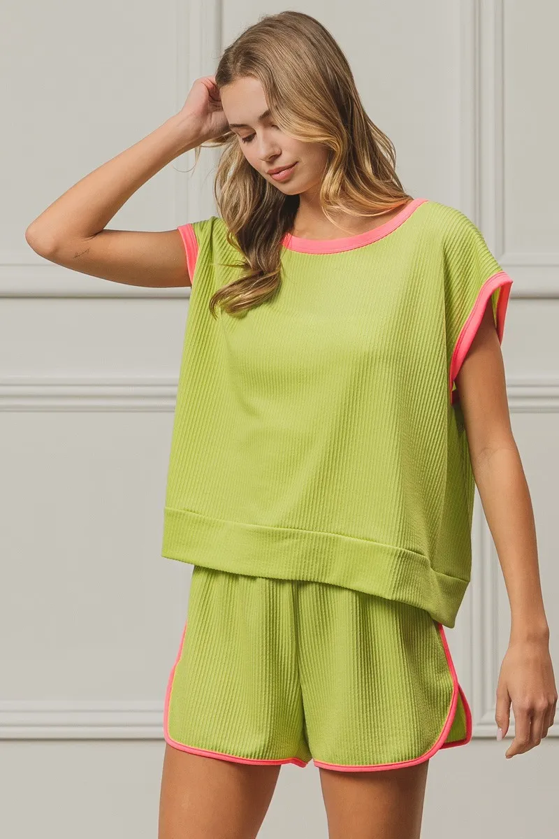 Cord Rib Knit Contrast Banded Top, image 11