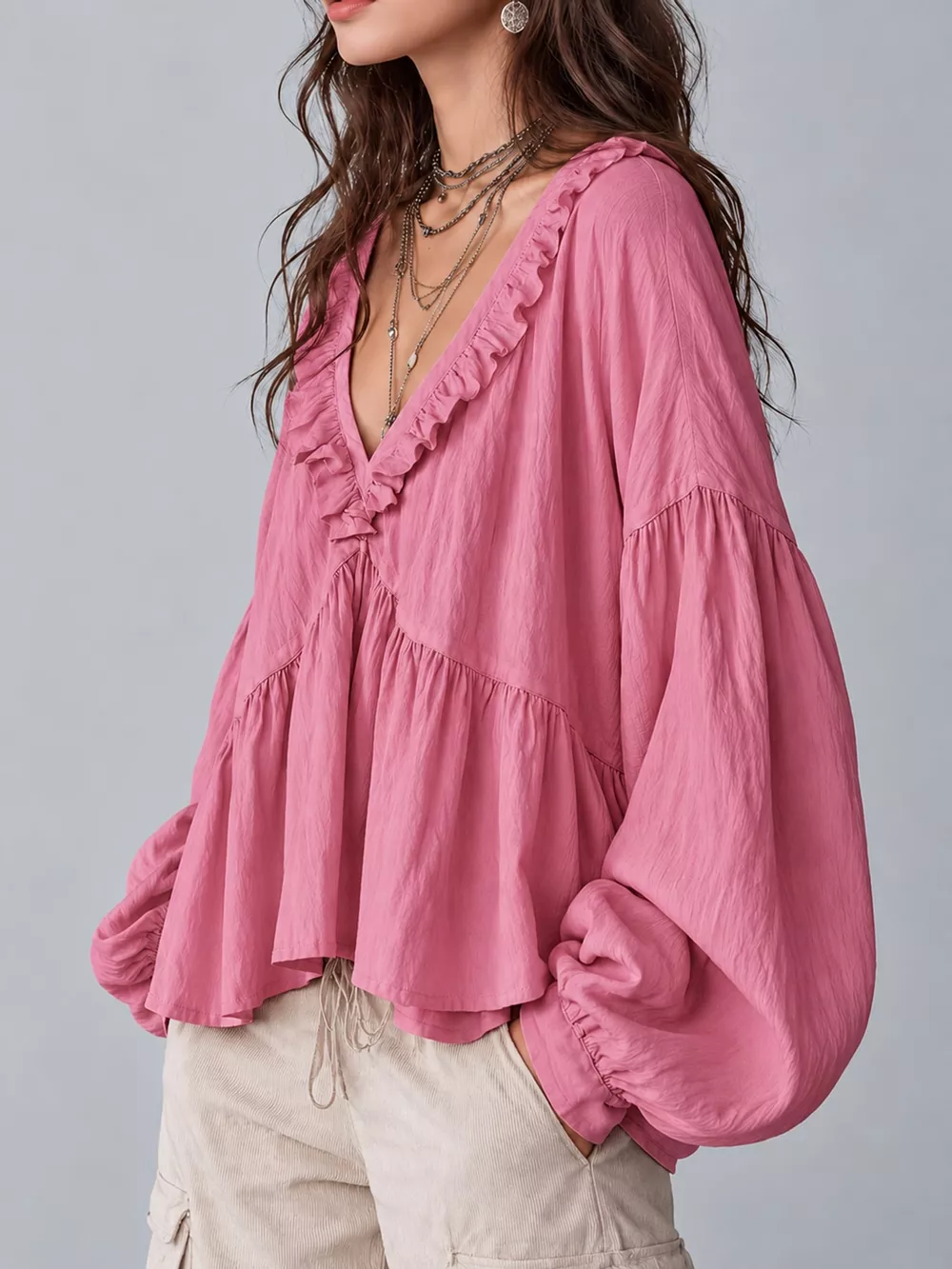 Ruffled V-Neck Blouse, image 26