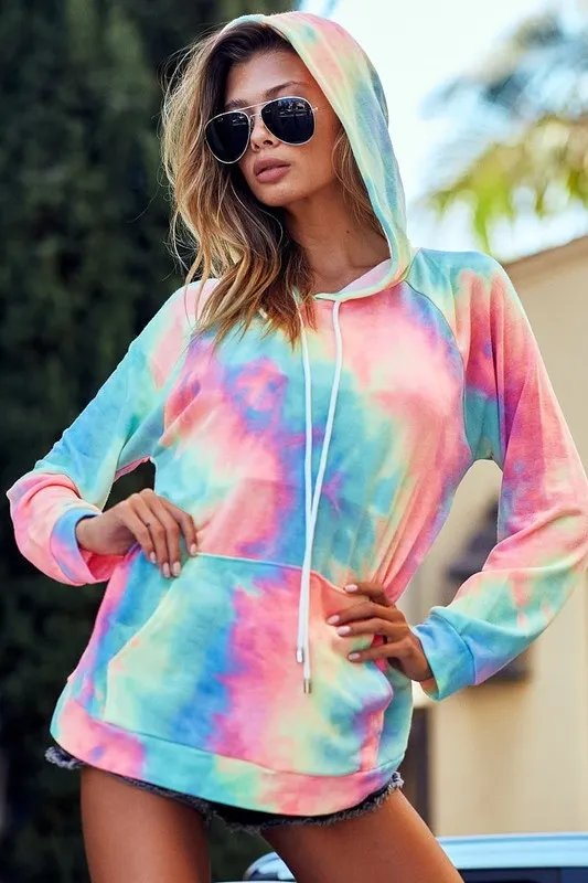 Tie Dye French Terry Hoodie with Kangaroo Pocket, image 6