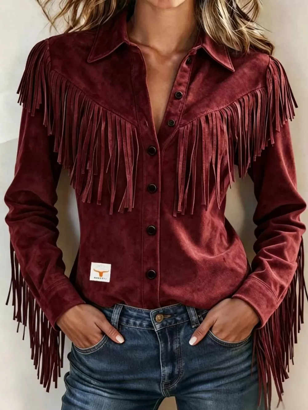Full Size Fringed Button Up Shirt Plus Size, image 12