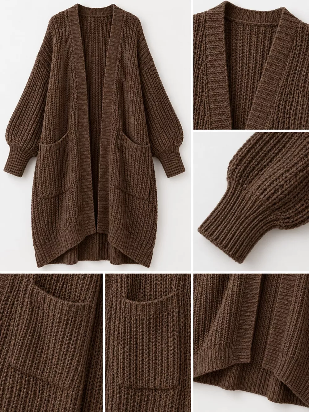 Full Size Chunky Knit Openwork Front Longline Cardigan Plus Size, image 27