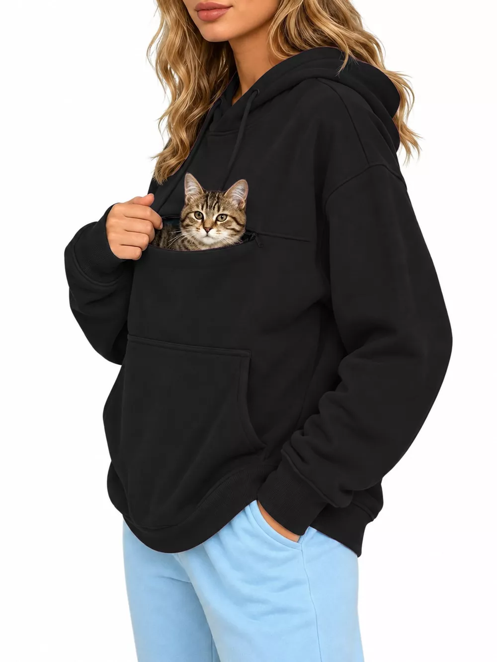 Full Size Cat Pouch Drawstring Hoodie Plus Size, image 3