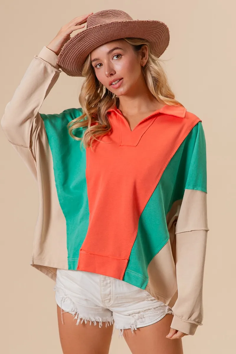 Colorblock Exposed Seam French Terry Sweatshirt, image 2