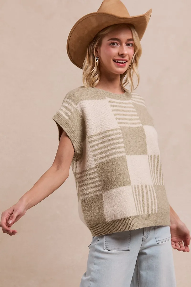 Checker With Stripes Pattern Sleeveless Sweater, image 4